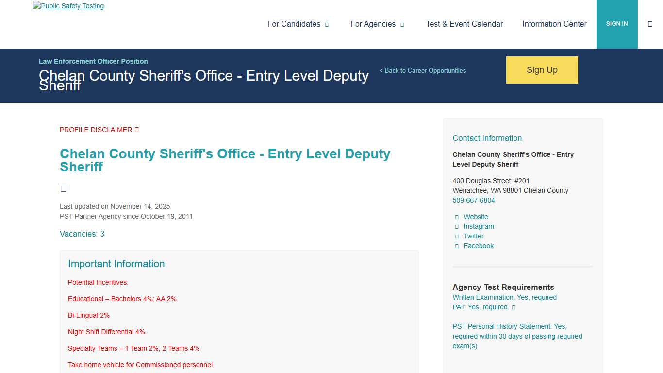 Public Safety Testing - Chelan County Sheriff's Office - Entry Level Deputy Sheriff