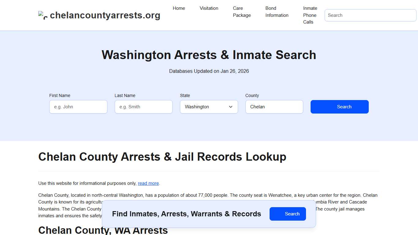 Chelan County, WA Arrests, Warrants, Police Records Search